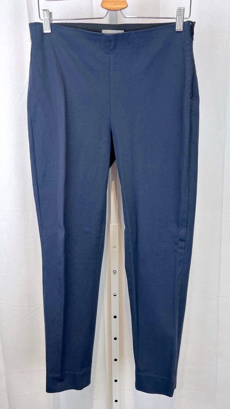 EVERLANE Flat Front Side Zip Pants Seamed Ankle Stretch Cotton Navy Blue Size 10